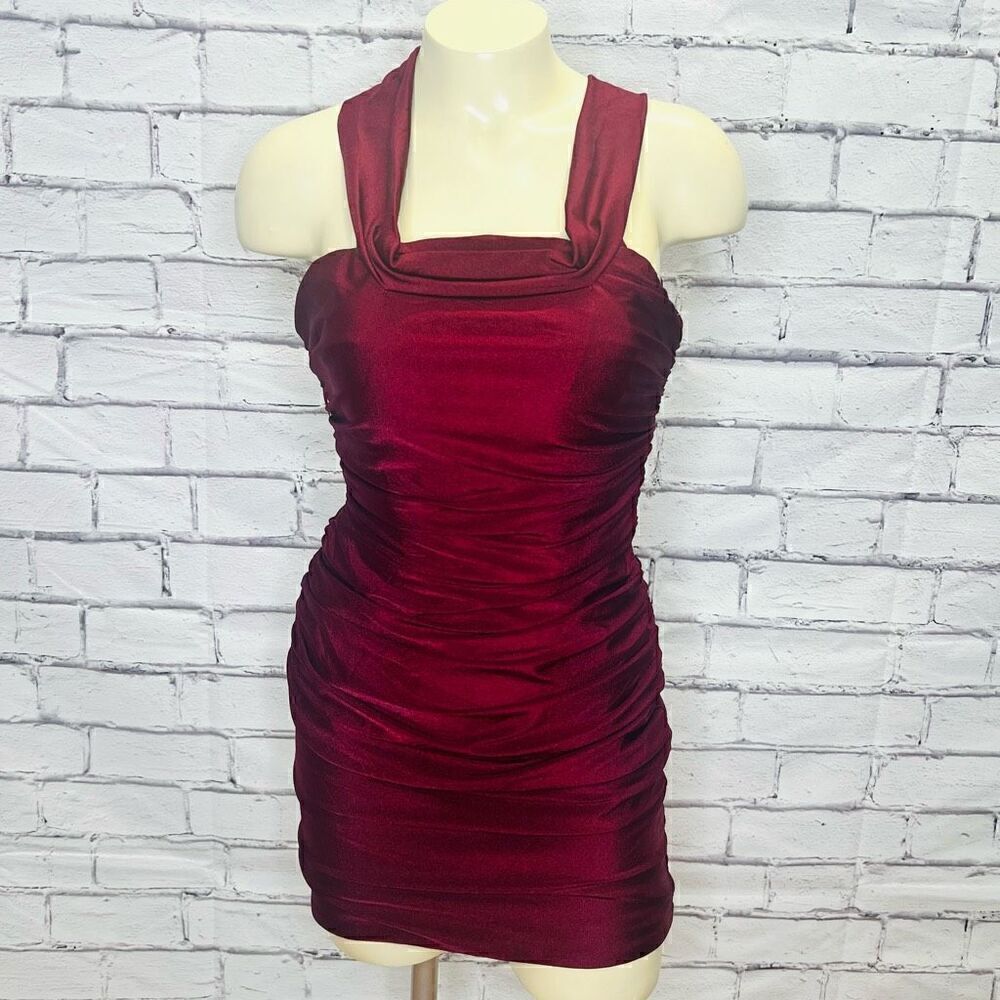 La Femme Womens Red Sleeveless Ruched Bodycon Wrap Mini Dress Size 0